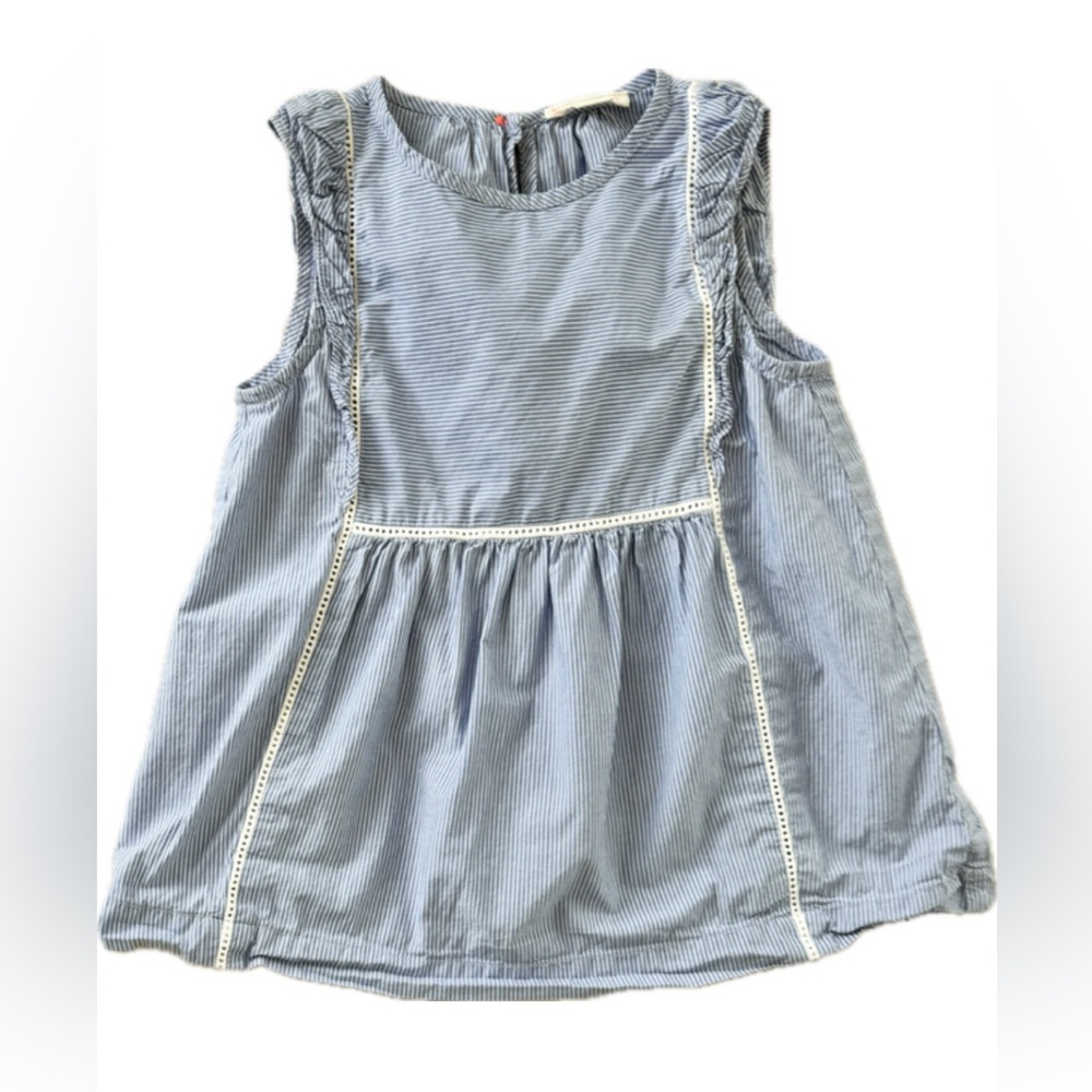 Crewcuts Sz 6 Yrs Girls Blue & White Striped Top Sleeveless Eyelet Detai…